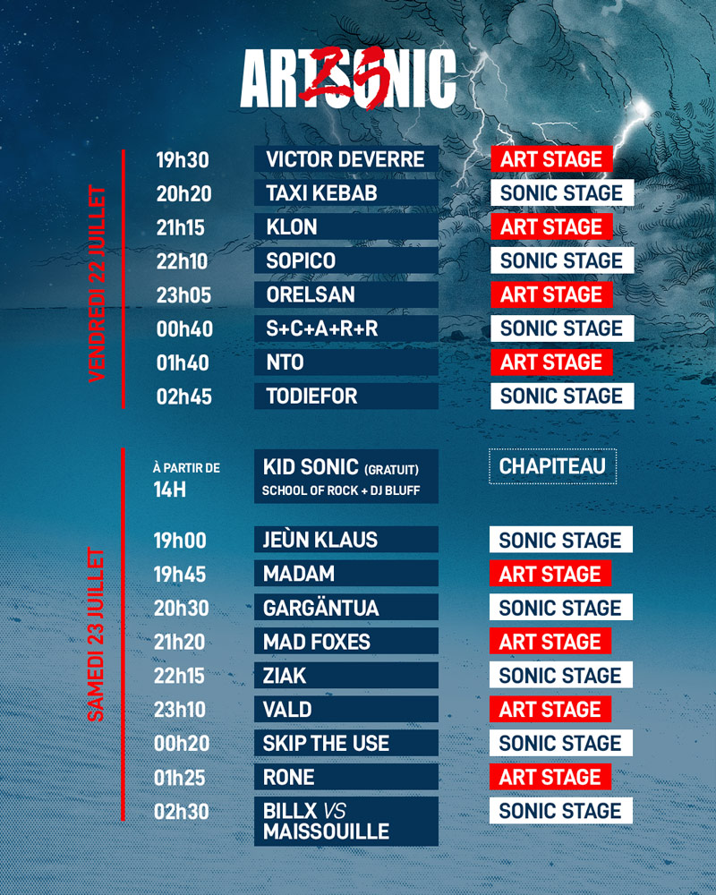 Téléchargez les horaires de passage des artistes Festival Art Sonic